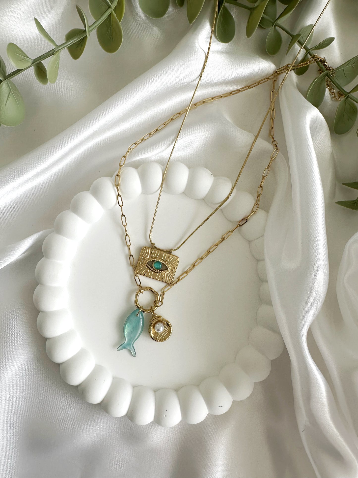 Blau Fische Halskette 14 K