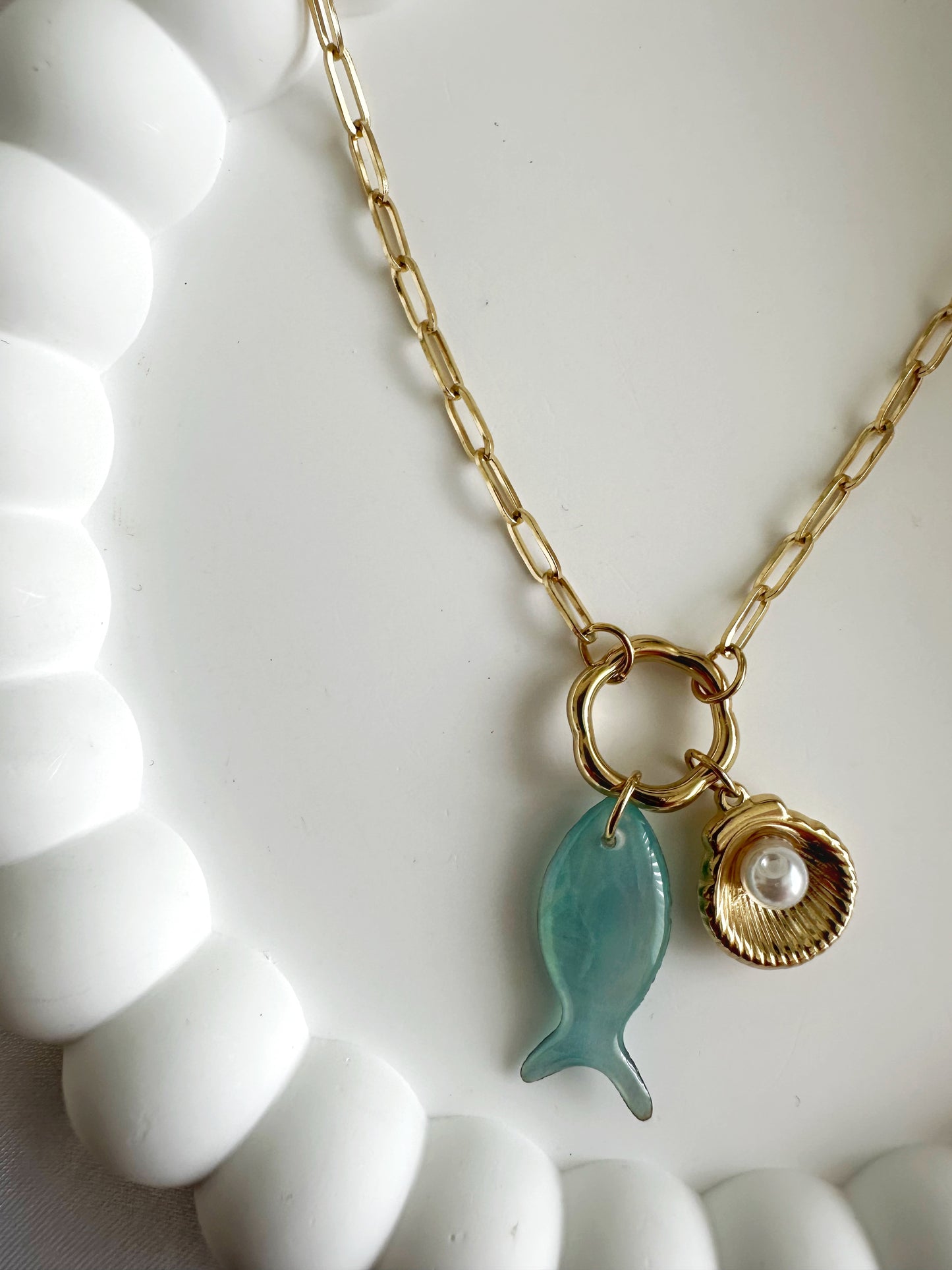 Blau Fische Halskette 14 K