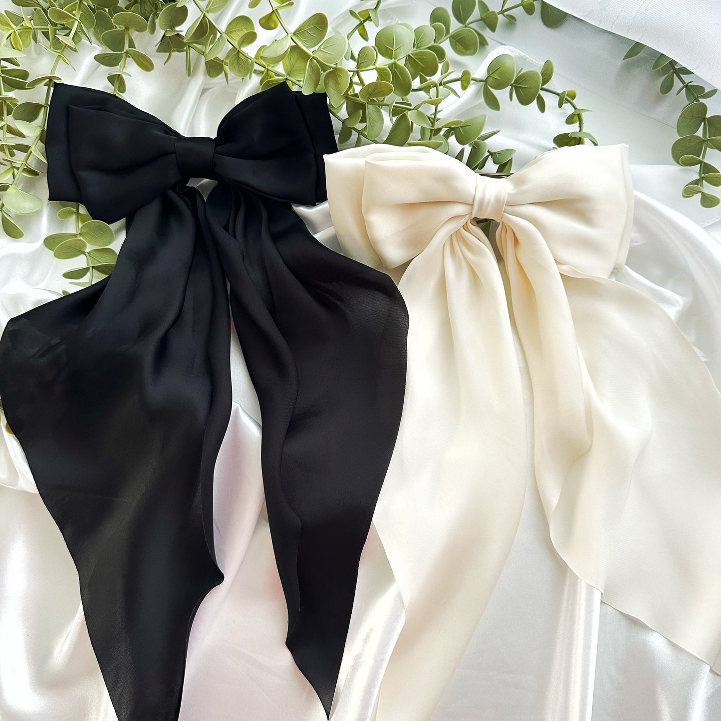 Satin Schleife Haarklammer Schwarz
