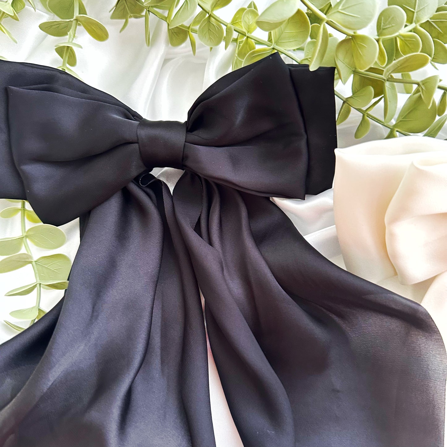 Satin Schleife Haarklammer Schwarz