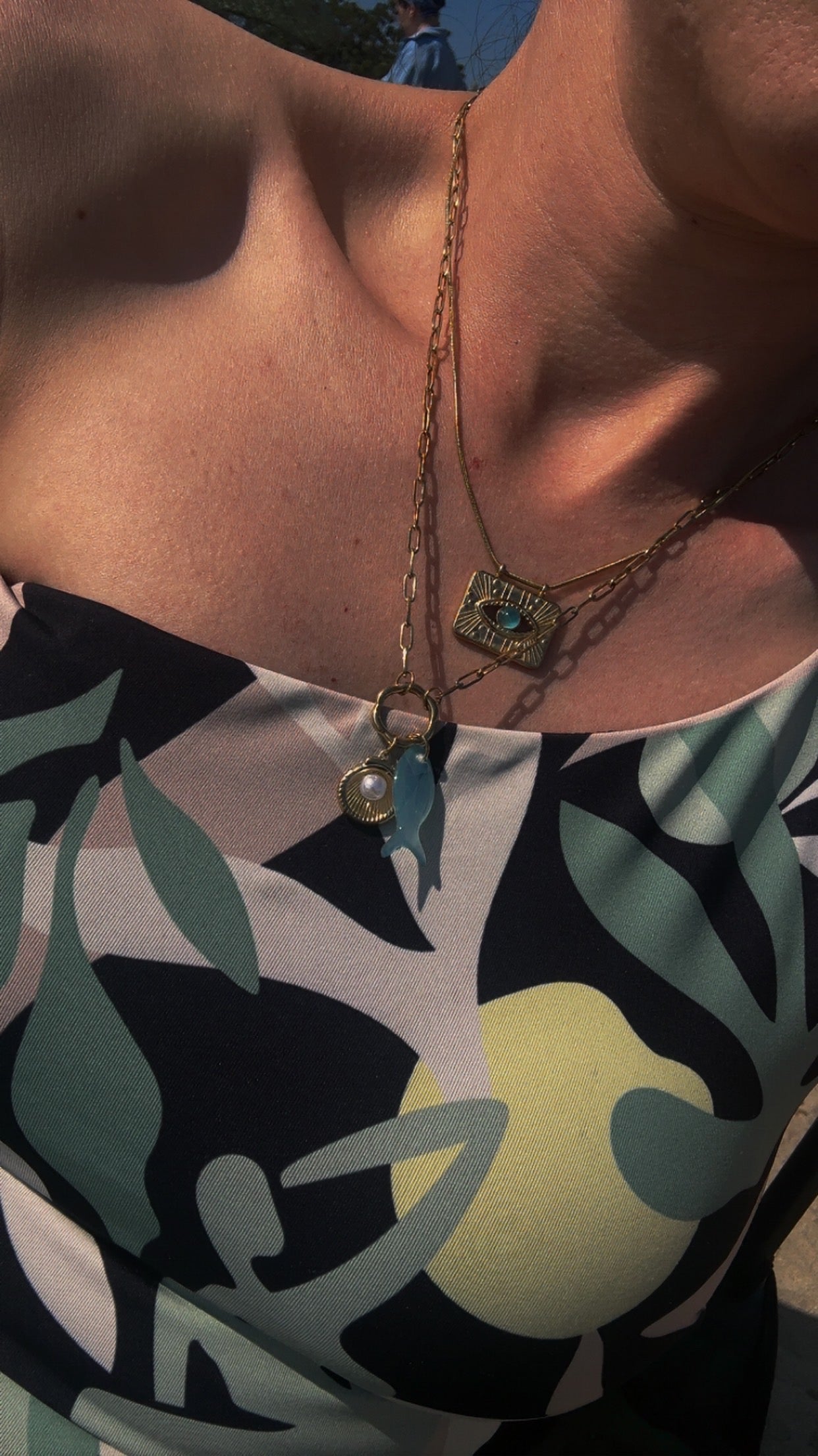 Blau Fische Halskette 14 K