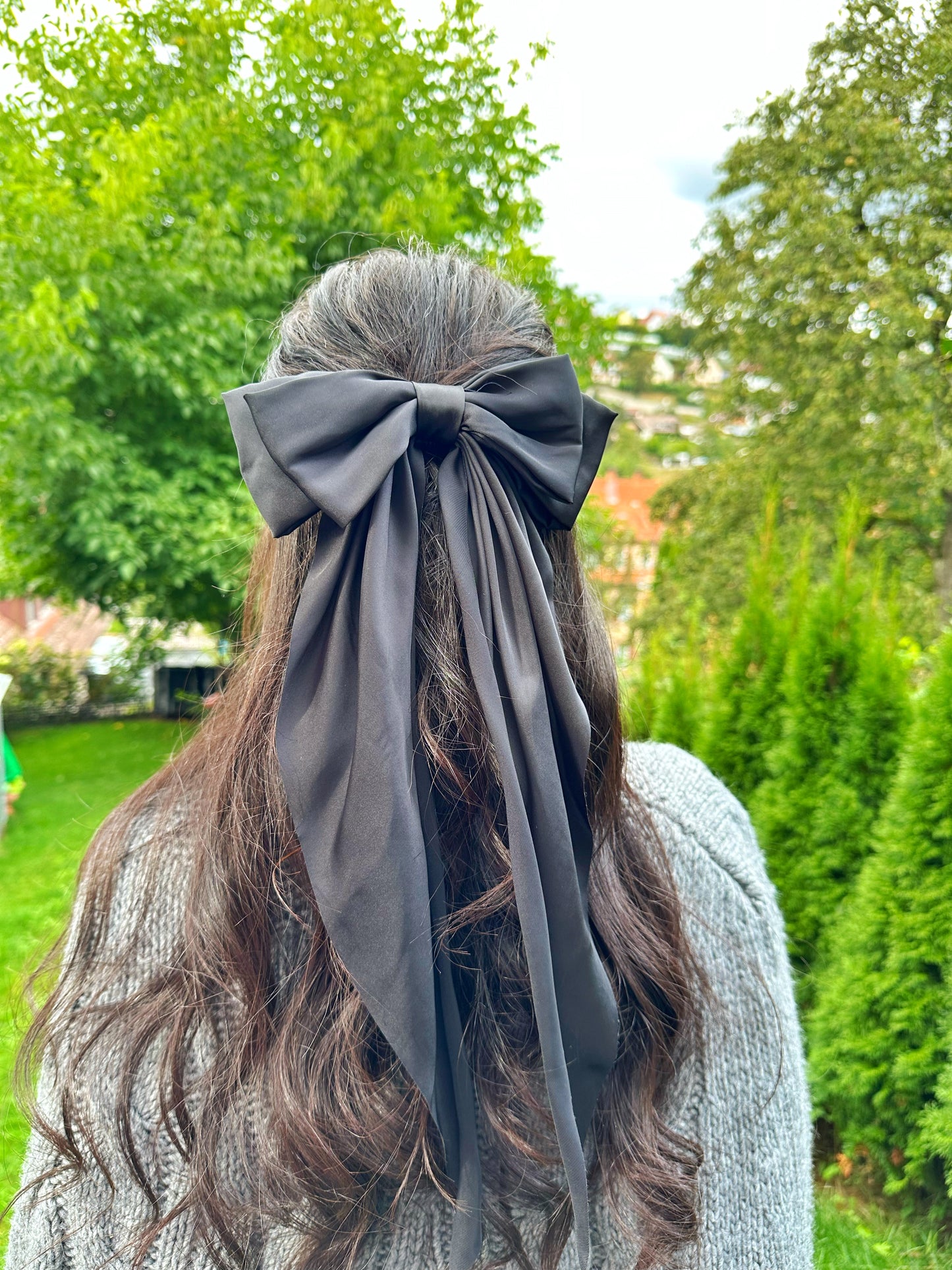 Satin Schleife Haarklammer Schwarz