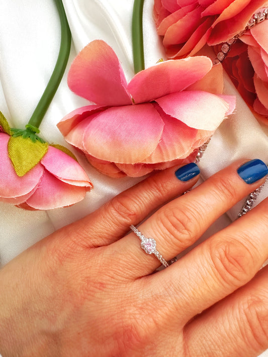 Prenses Ring Pinkstein Silber
