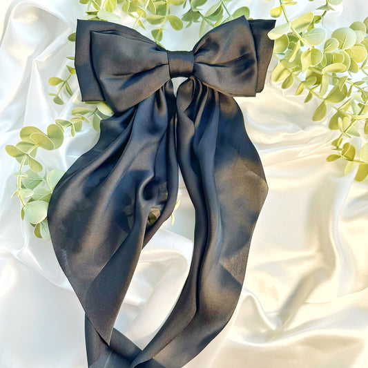 Satin Schleife Haarklammer Schwarz