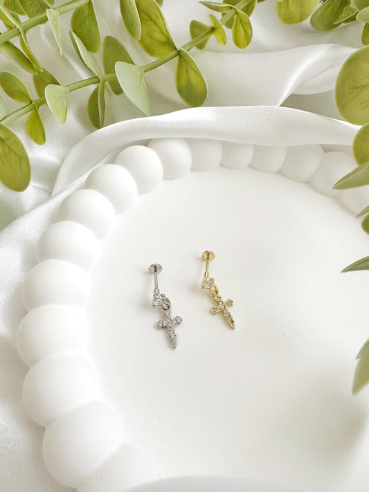 Kreuz mit Stein Piercing Gold&Silber